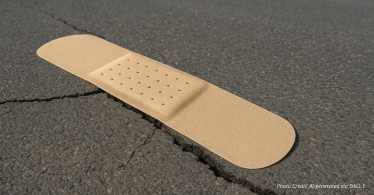 Band-Aid stuck on cracked highway
