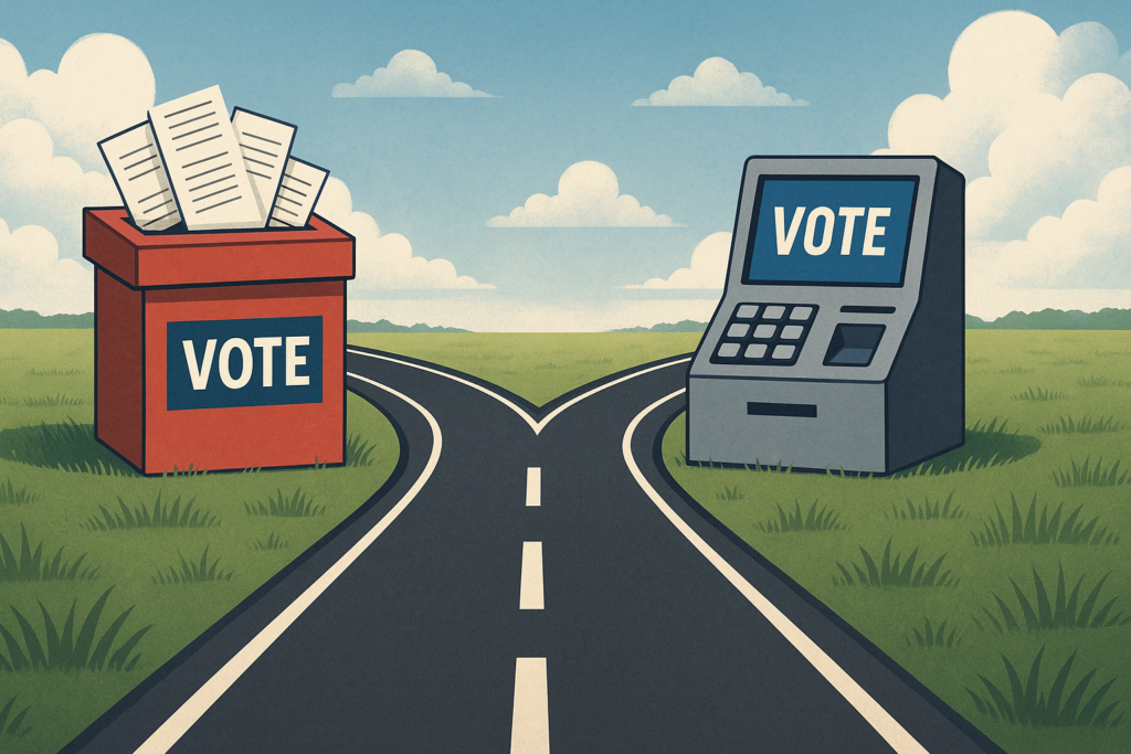 Court gavel and ballot box representing legal challenges to mail-in voting
