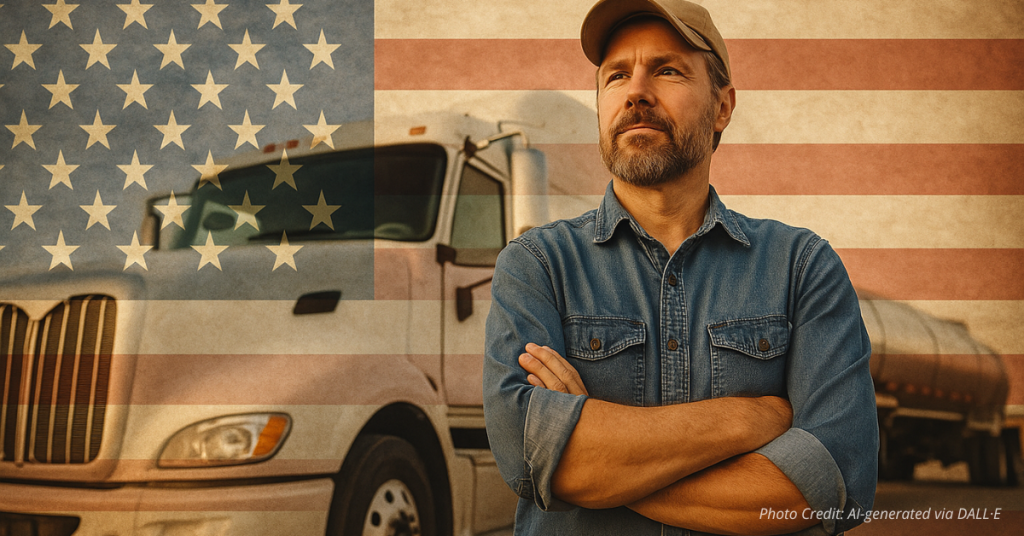 Trucker with American flag background