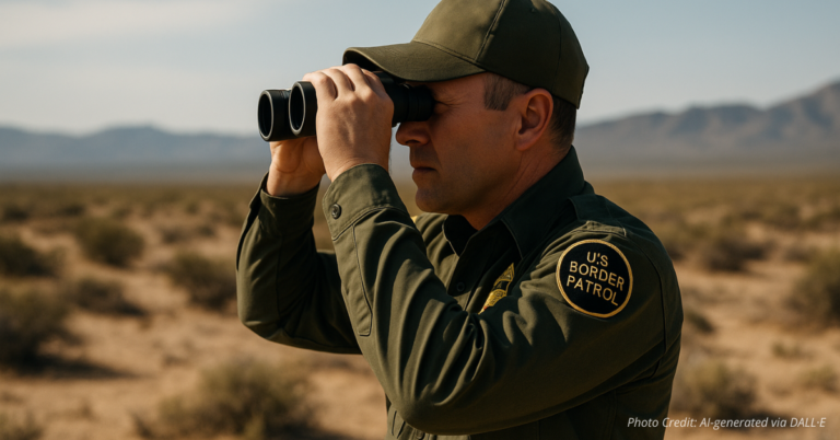Border Patrol officer scanning desert as part of crackdown