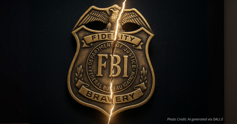 Cracked FBI badge symbolizing broken trust and hypocrisy
