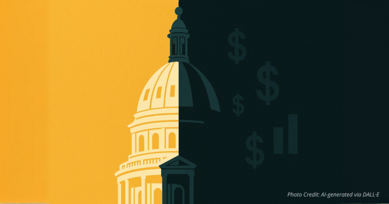 Colorado Capitol dome half in shadow with hidden dollar symbols