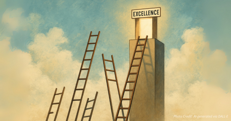 Ladders to success with only one leading to excellence
