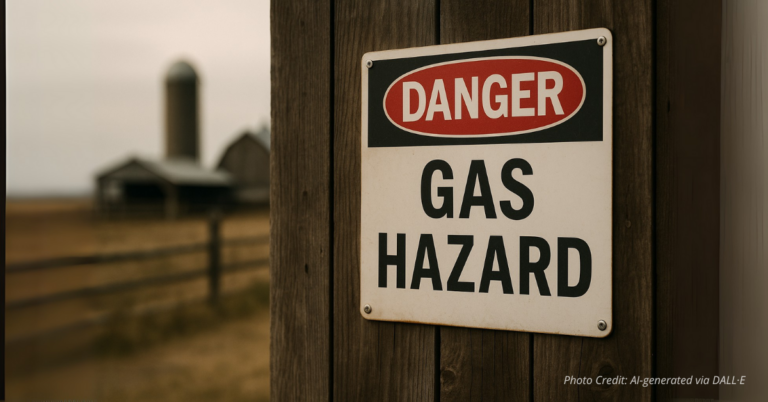 Danger gas hazard sign on barn wall