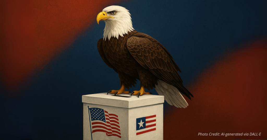 American eagle guarding a ballot box for election integrity