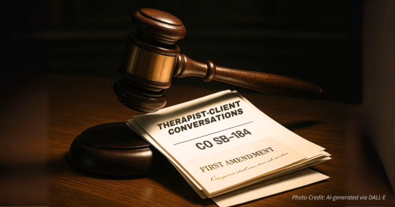 Gavel over counselor license papers, metaphor for law’s regulation of counseling
