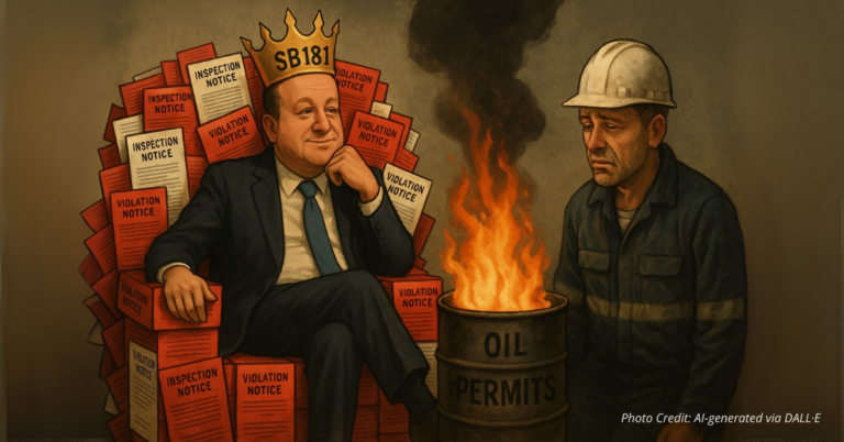 Governor on inspection throne watches oil permits burn