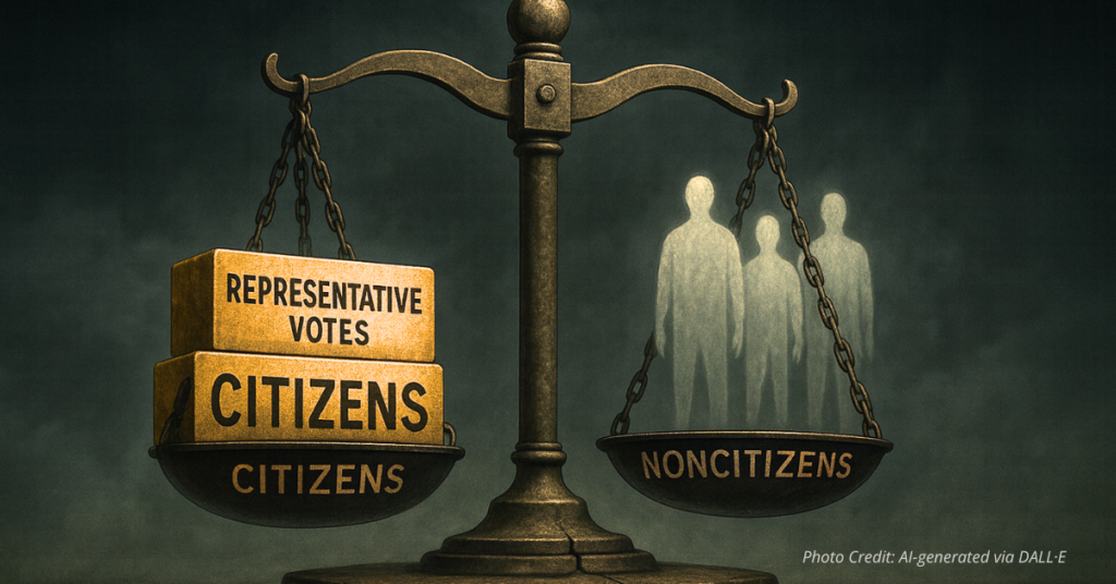 Scales tipping toward “Citizens” over “Noncitizens” metaphor for fair count