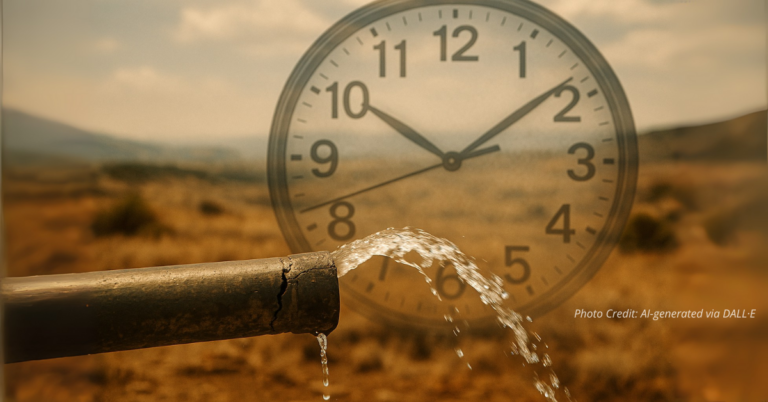 Cracked water pipe and ticking clock symbolize Monument’s urgent water well repair