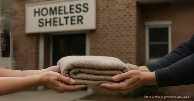 Hands offering blanket symbolizing compassion after shelter fire