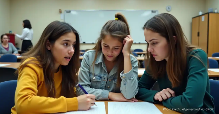 Students involved in group project at school.
