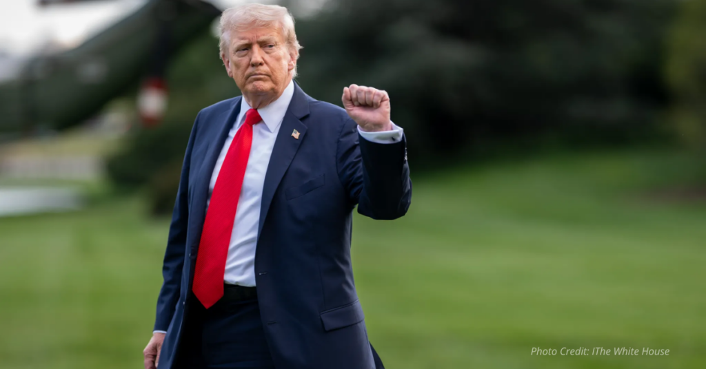 Donald Trump walking to Marine One on the South Lawn of the White House.