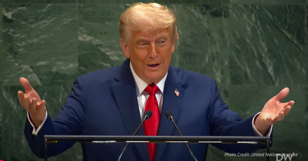 Trump speaking at the UN.