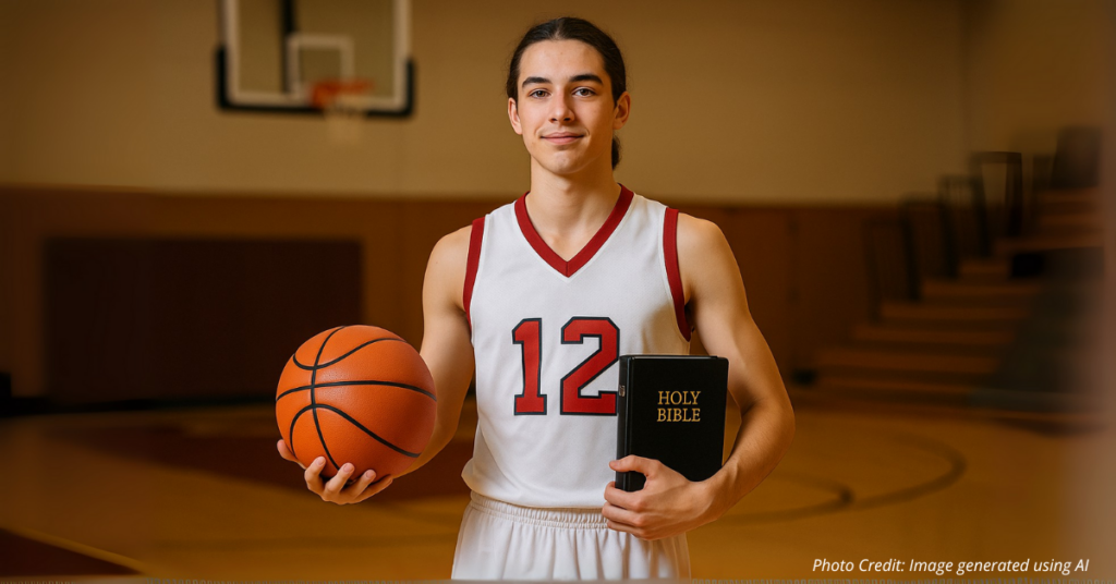 Athlete holding Bible and basketball showing faith in sports