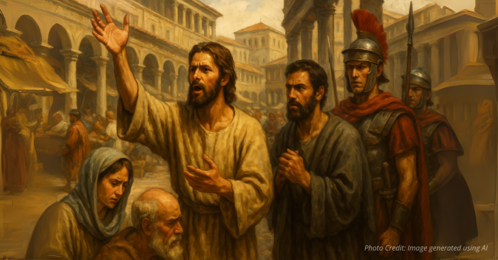 Christians preaching under guard watch symbolizing boldness
