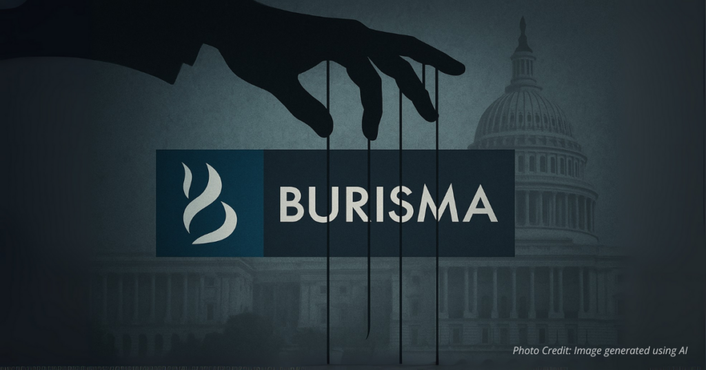 Shadowy hand controlling Burisma with Capitol backdrop