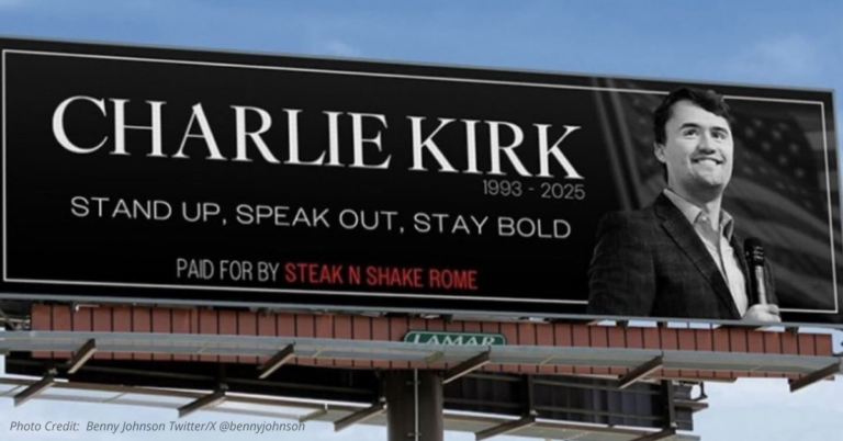 Charlie Kirk memorial billboard in Rome, Georgia with message “Stand up, speak out, stay bold”