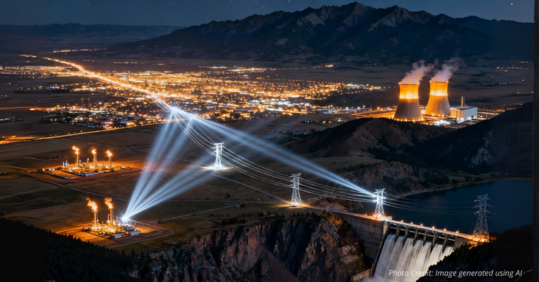 Colorado glowing at night powered by oil, nuclear and hydro energy