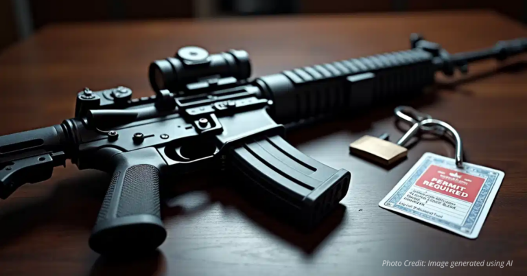 Semi-automatic firearm locked with permit card requirement