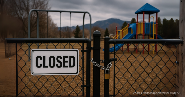 Closed playground with locked gate in Colorado Springs