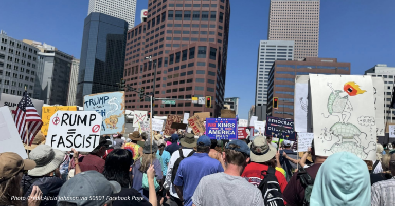 Denver 50501 protest targeting Trump and billionaires.