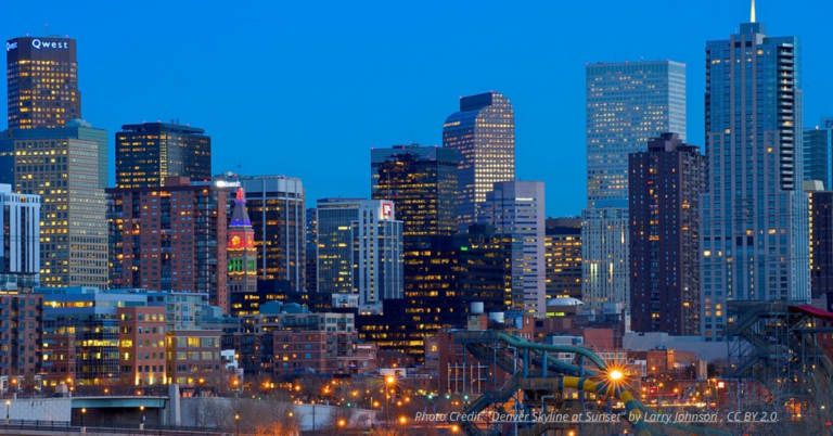 Denver skyline at sunset