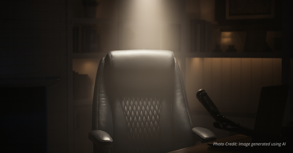 Empty chair under spotlight representing absence and loss