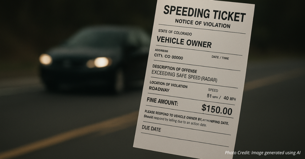Speeding ticket addressed to “Vehicle Owner” with no driver shown