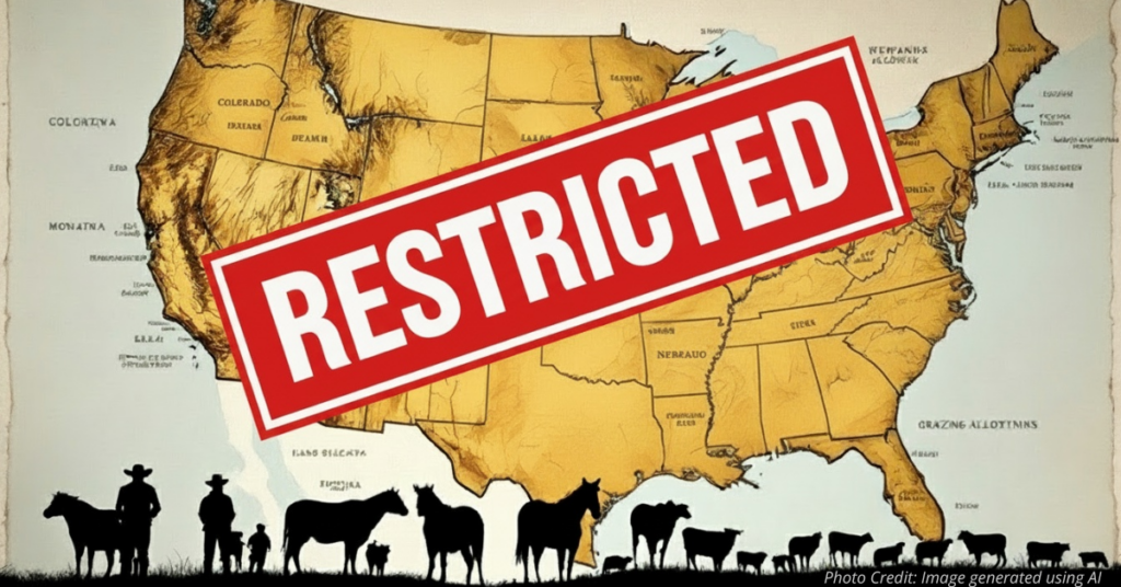 Map of Western U.S. with restricted grazing areas marked.