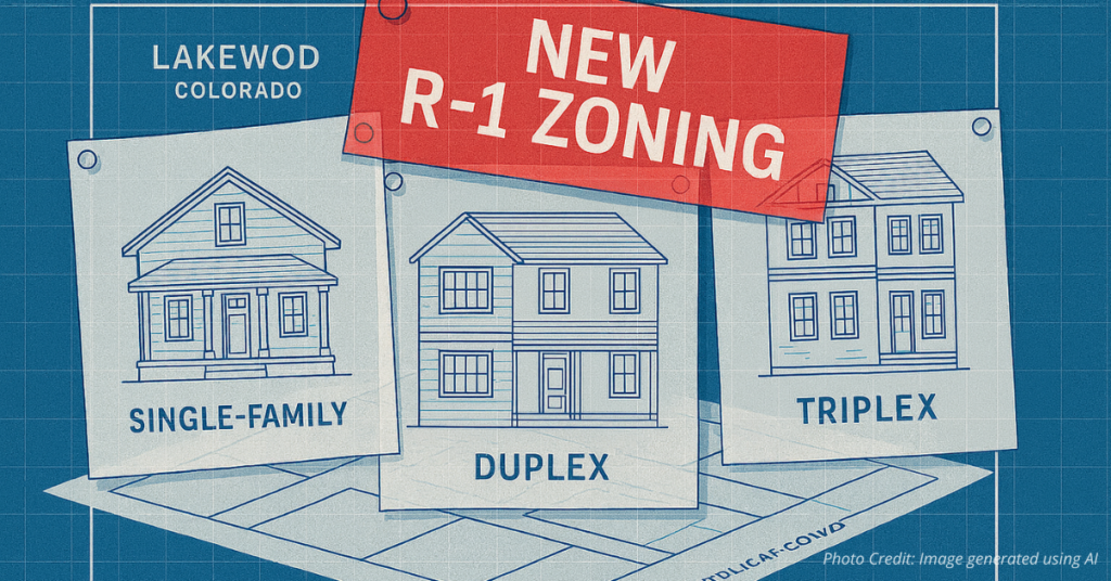 Blueprint showing single-family, duplex, and triplex housing in Lakewood zoning plan