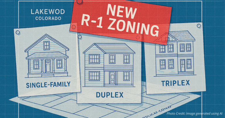 Blueprint showing single-family, duplex, and triplex housing in Lakewood zoning plan
