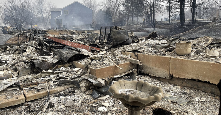 Burned home remains after Marshall Fire in Boulder County