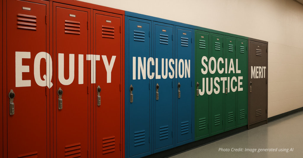 School lockers labeled with DEI terms overshadowing merit