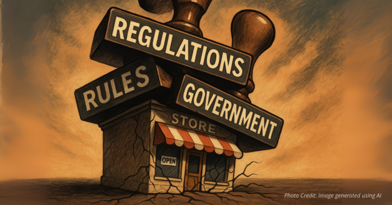 Unbalanced justice scales showing government outweighing small business