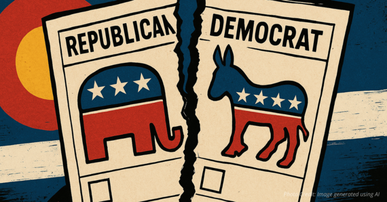 Torn ballot with Republican and Democrat logos