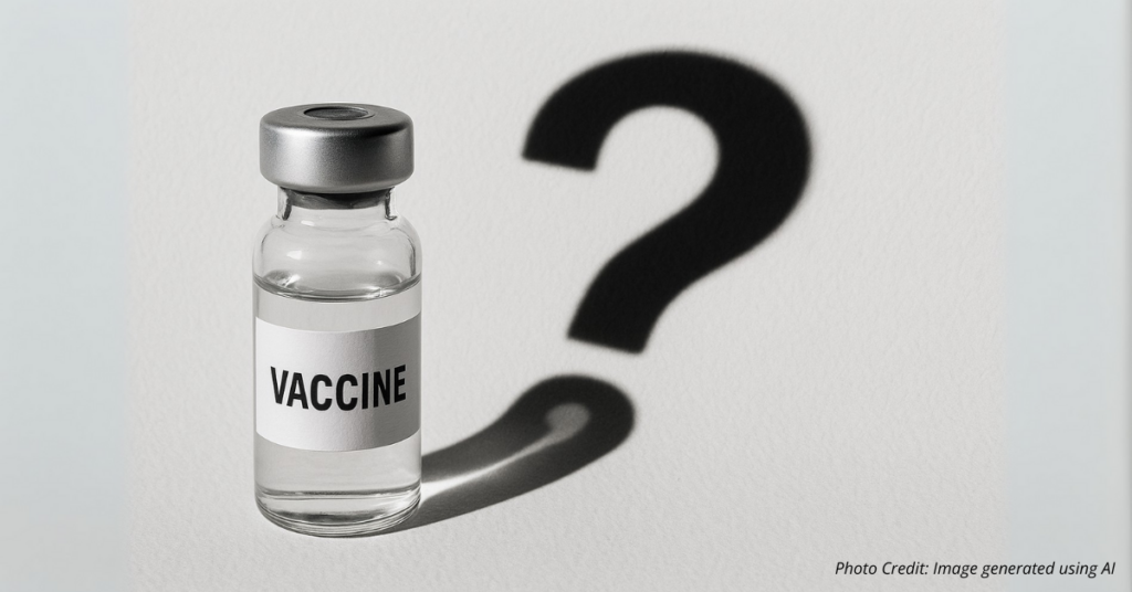 Vaccine vial casting question mark shadow