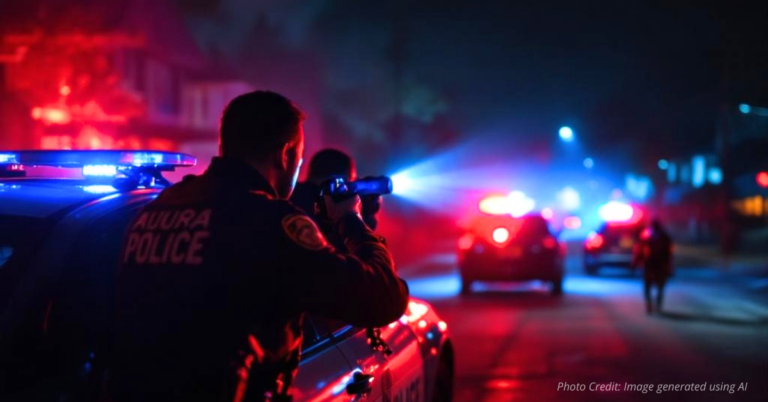 Aurora police conduct nighttime raid outside apartment complex.