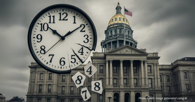 Broken clock symbolizing urgency of Colorado pension reform