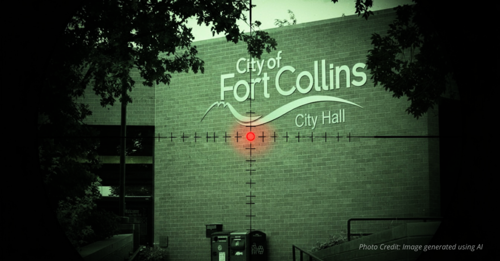 Colorado city hall seen through symbolic target scope