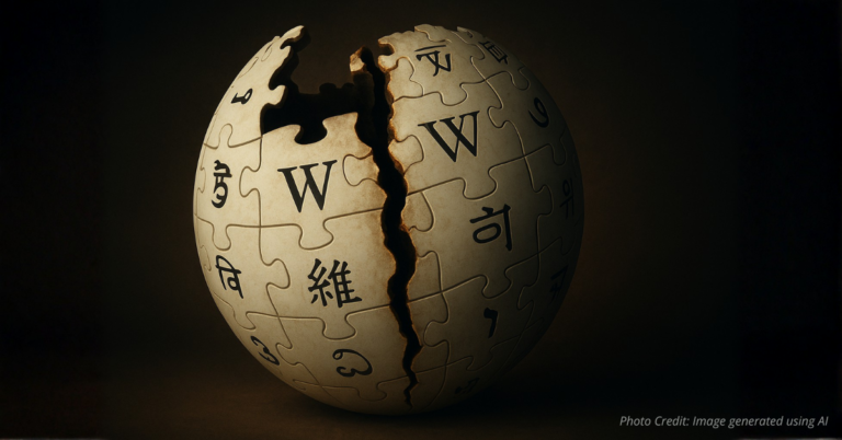 Cracked Wikipedia globe representing bias and broken neutrality