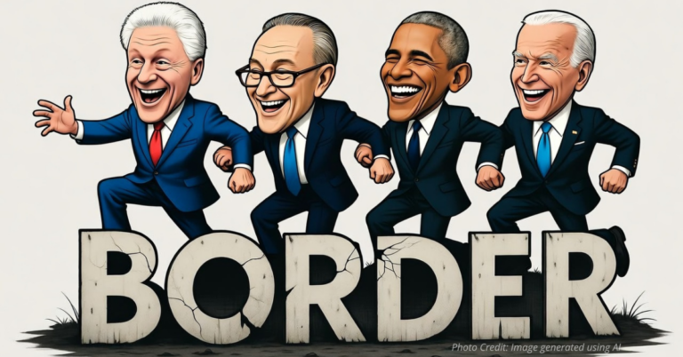 Democratic leaders dance over broken border sign to depict immigration flip-flops