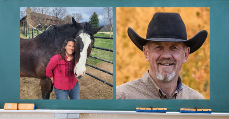 Sheldon Kier and Adena Kreutz, Delta County school board candidates, shown in outdoor settings