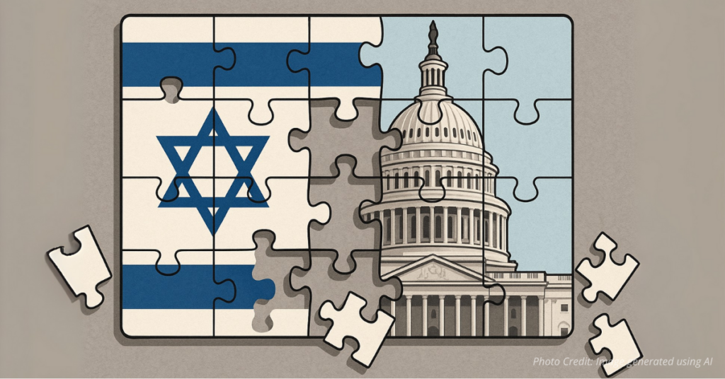 Jigsaw puzzle with missing U.S.–Israel pieces symbolizing intelligence failure