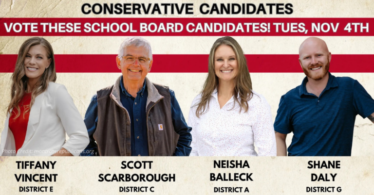 Montrose County conservative school board candidates Tiffany Vincent, Scott Scarborough, Neisha Balleck, and Shane Daly.