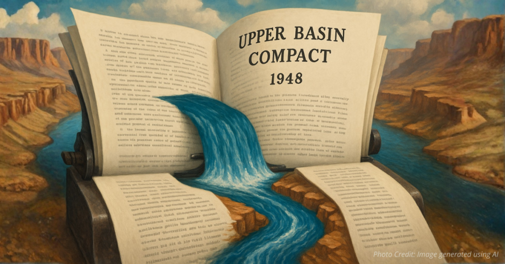 Colorado River flowing through pages of legal compact