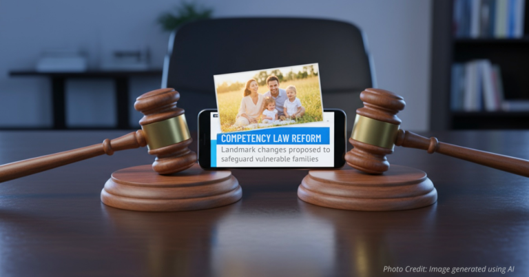 Two Gattles and an image of a family in the background about competency law.