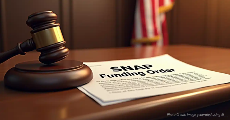 Gavel and SNAP Funding Order on a courtroom bench