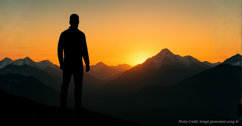 Rancher silhouette on Colorado ridge symbolizing standing firm for liberty