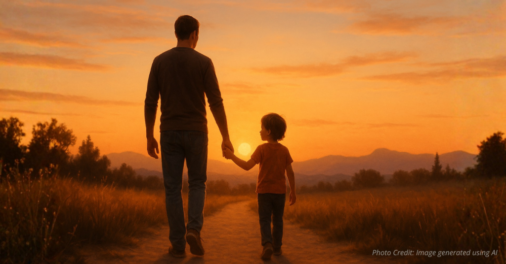 Parent and child walking at sunset symbolizing lasting family investment