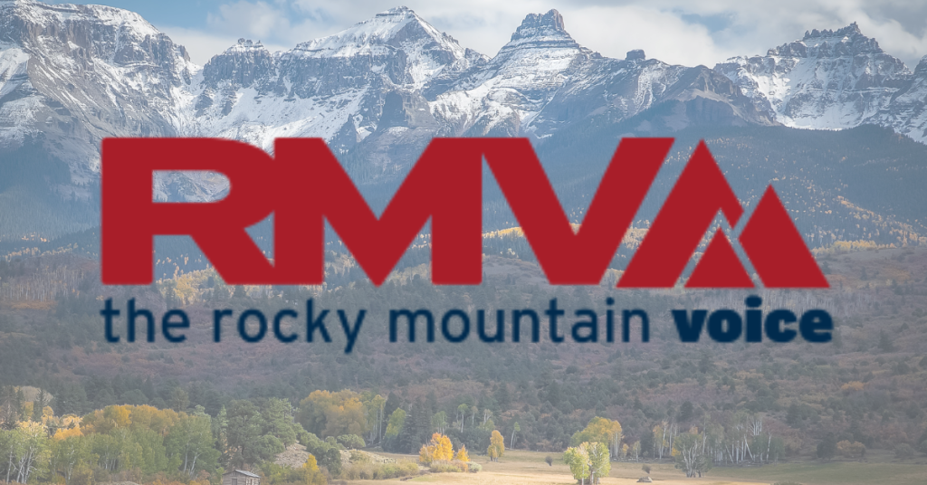 Rocky Mountain Voice logo over Colorado mountain landscape